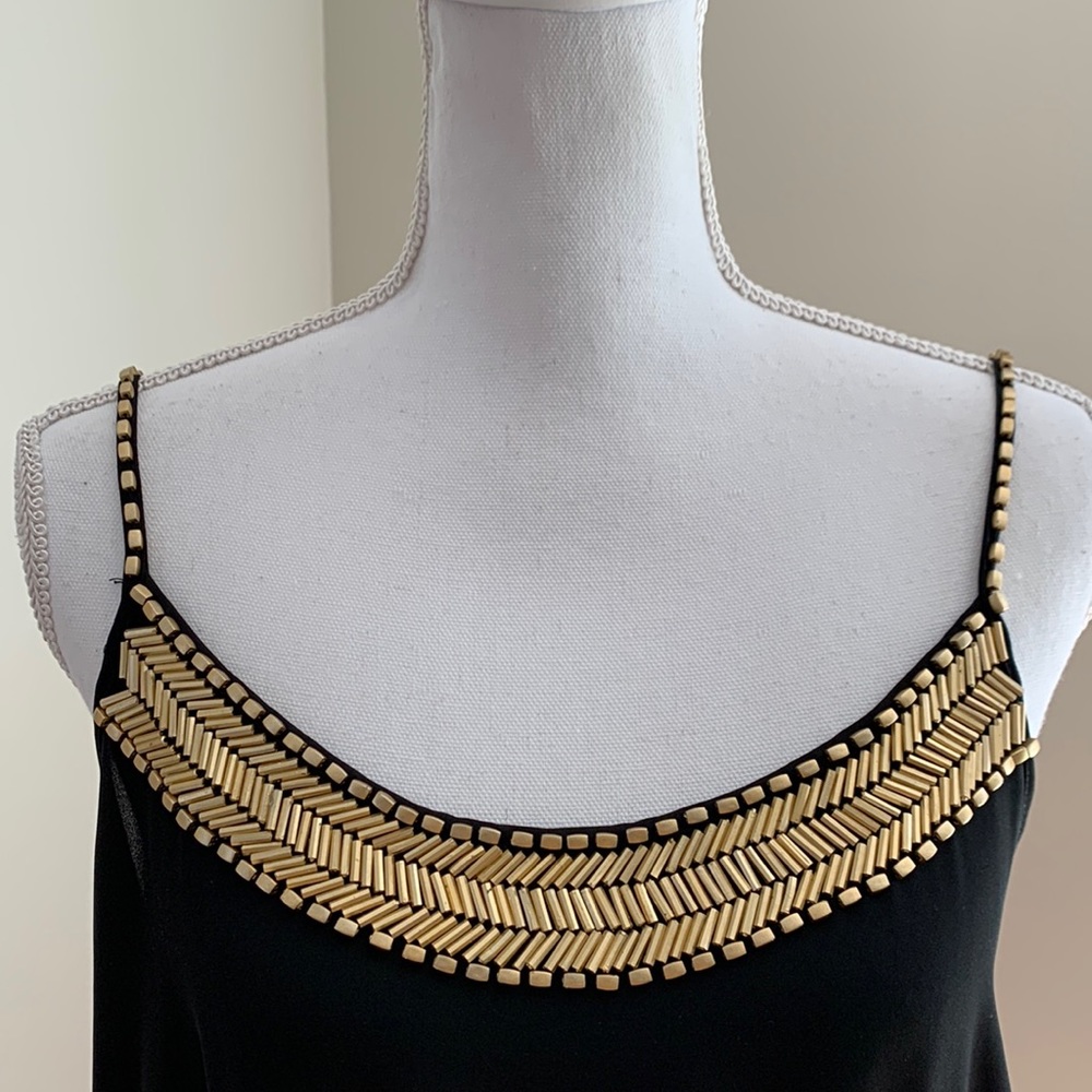 ROMEO & JULIET Couture Gold Beaded Open Back Black Romper - Picture 3 of 13